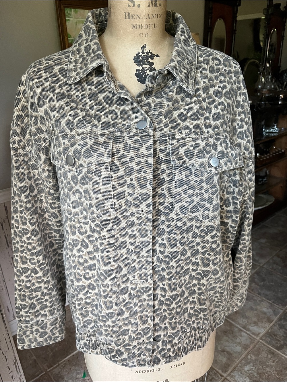 Altar'd State Leopard Print Jean Jacket - sz L - XL
